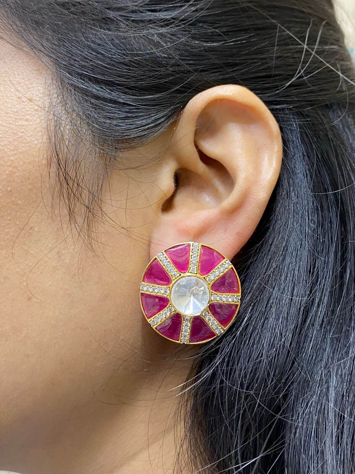 Designer Patel Green Big Uncut Polki Stud Earrings For Weddings – Gehna Shop